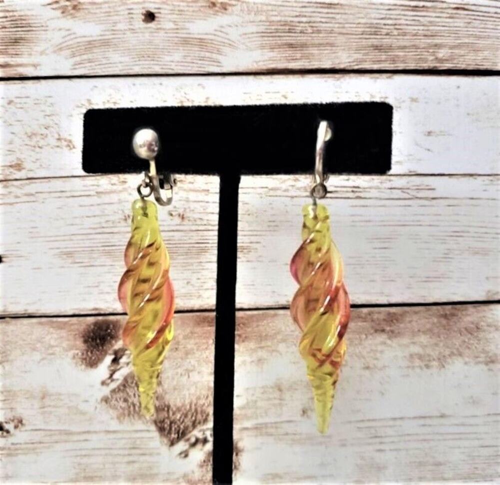 Vintage Clip On Earrings Stunning Yellow & Orange Statement Dangle